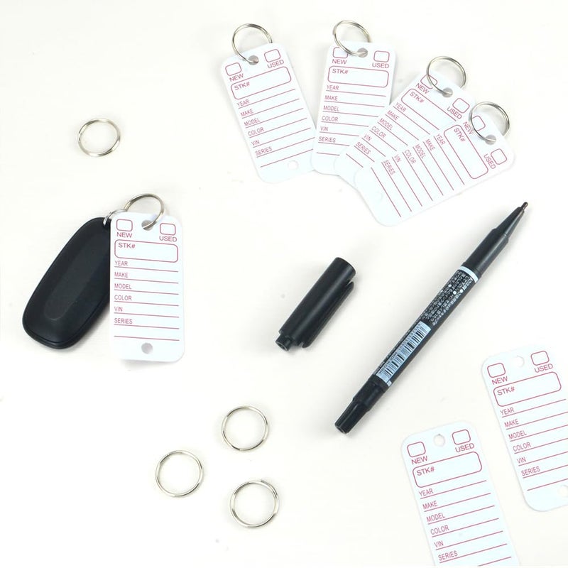 KIUKIUO 500 Pcs PVC Tags with Labels and Rings, Car Key for Organization, Identifiers, and Luggage Tags with 4 Pcs Markers, Plastic Keychain Tags for Car, Truck, and Dealer Use - Image 5